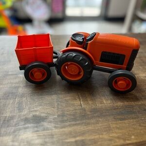 Green Toys Orange Toy Tractor with Trailer